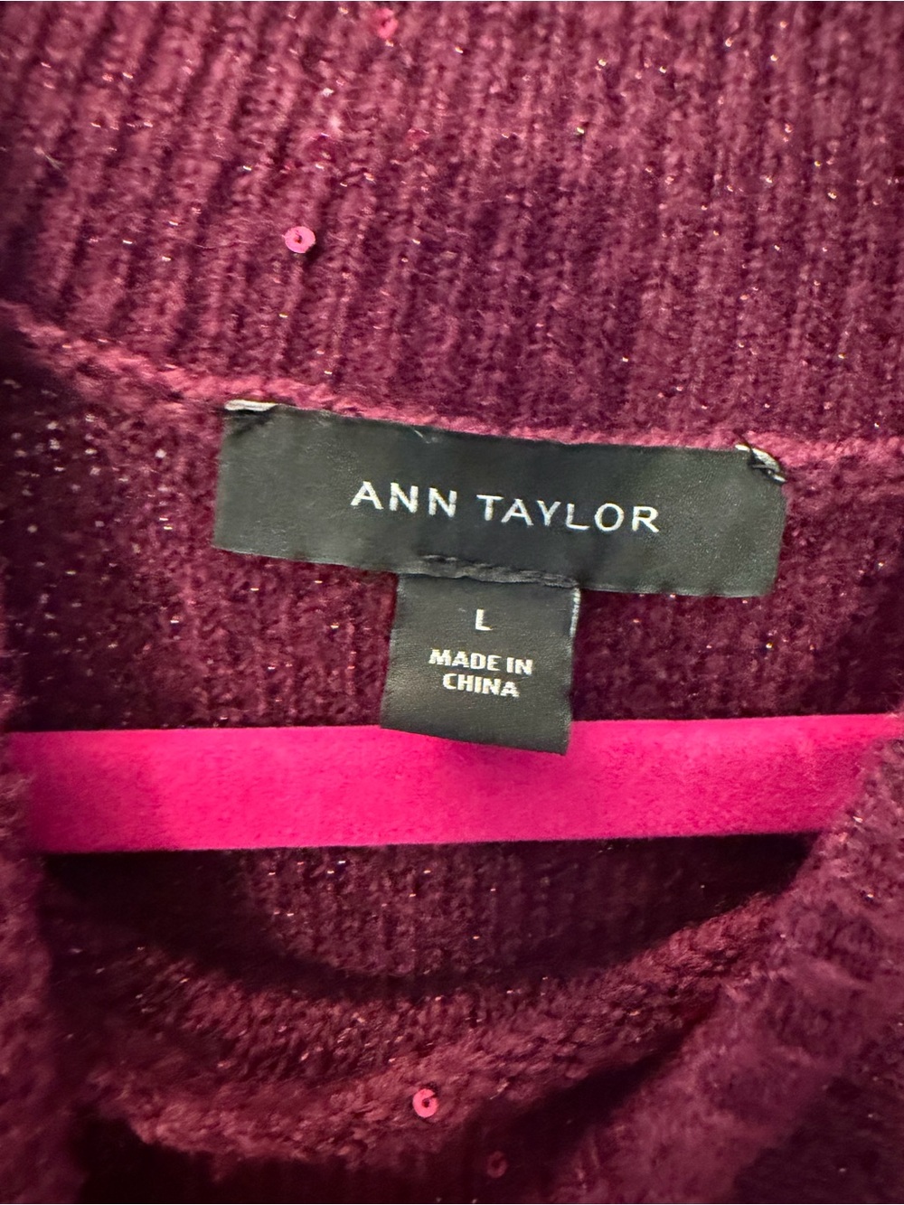 Ann Taylor Burgundy Sequin Crewneck Sweater